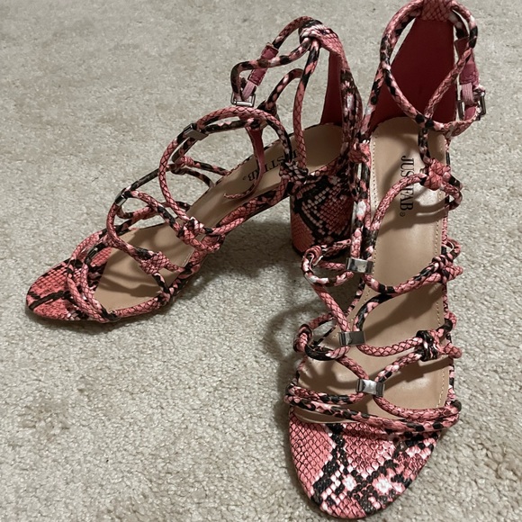Pink Snakeskin JustFab Strappy Heels - Picture 6 of 7
